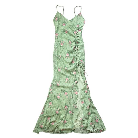 Hello Molly Green Floral High Slit Maxi Dress - 2 - Picture 2 of 7